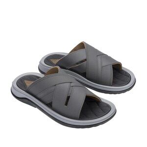 NEW  GEORGE Men's Cross Band Flexible Midsole Arch Support Slide Gray Sandal